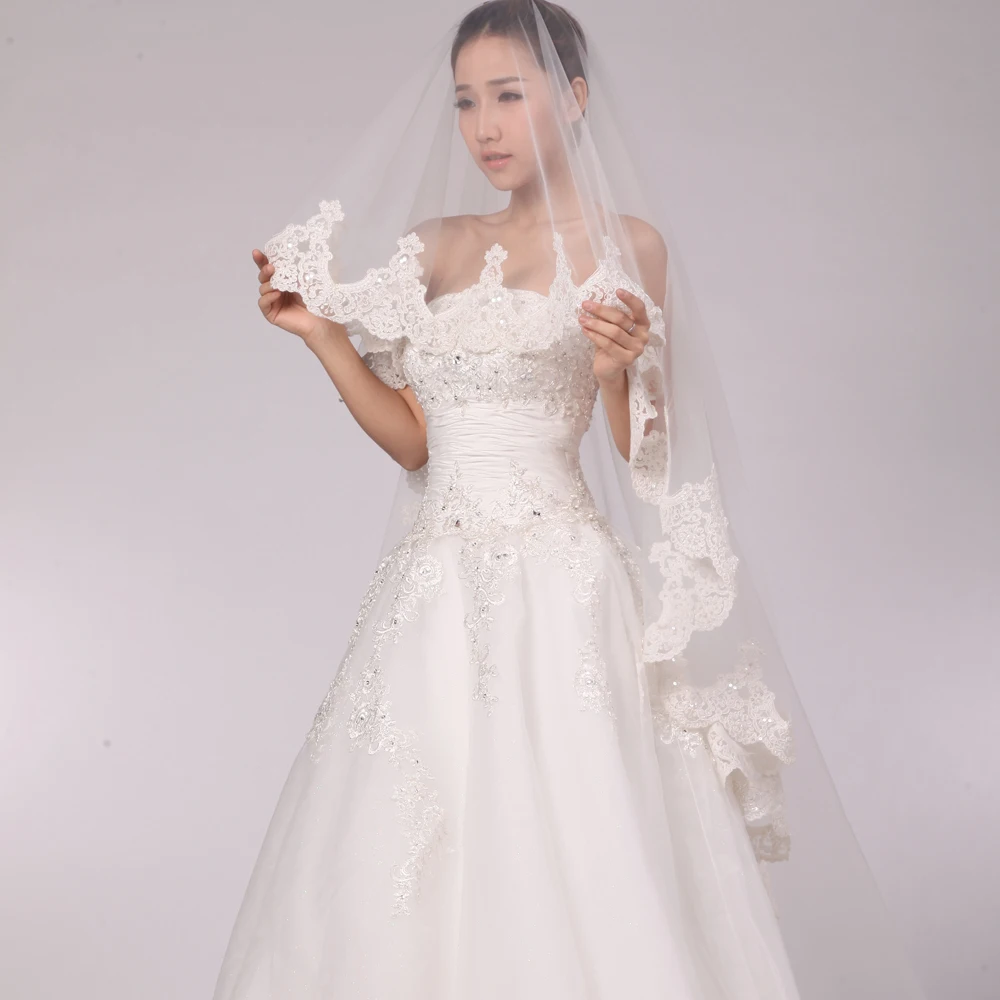 

New Style 1T Chapel Ivory Elegant Lace Edge Long Wedding Veil Accessories Bridal Veils