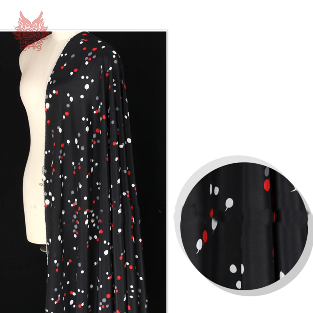 Милая причастия печать черный белый 100% шелк крепдешин ткань для платья