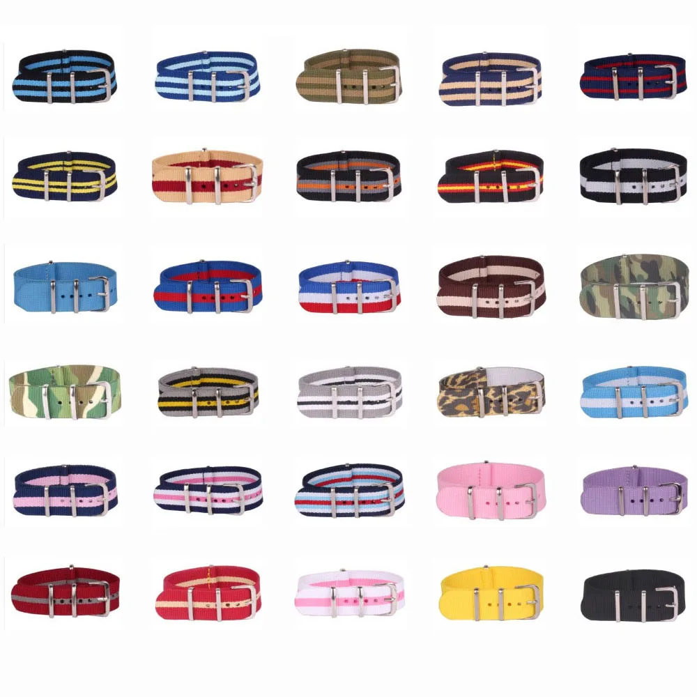 10pcs Wholesale Lot Stripe Retro 18 mm Strong Military Army nato fabric Nylon Watch Woven Strap Band Buckle belt 18mm watchbands