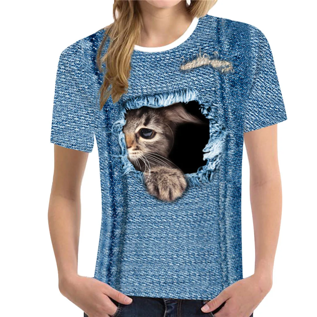 SAGACE Women t shirt Funny 3D Print Animal Summer Short Sleeve funny T-Shirts Top harajuku tshirt High Quality top female | Женская