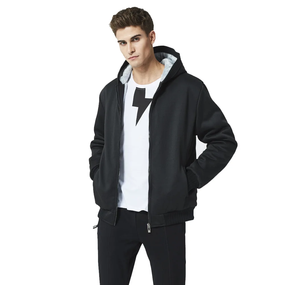 Мужская зимняя толстовка с капюшоном на молнии толстовки из флиса теплая свитера