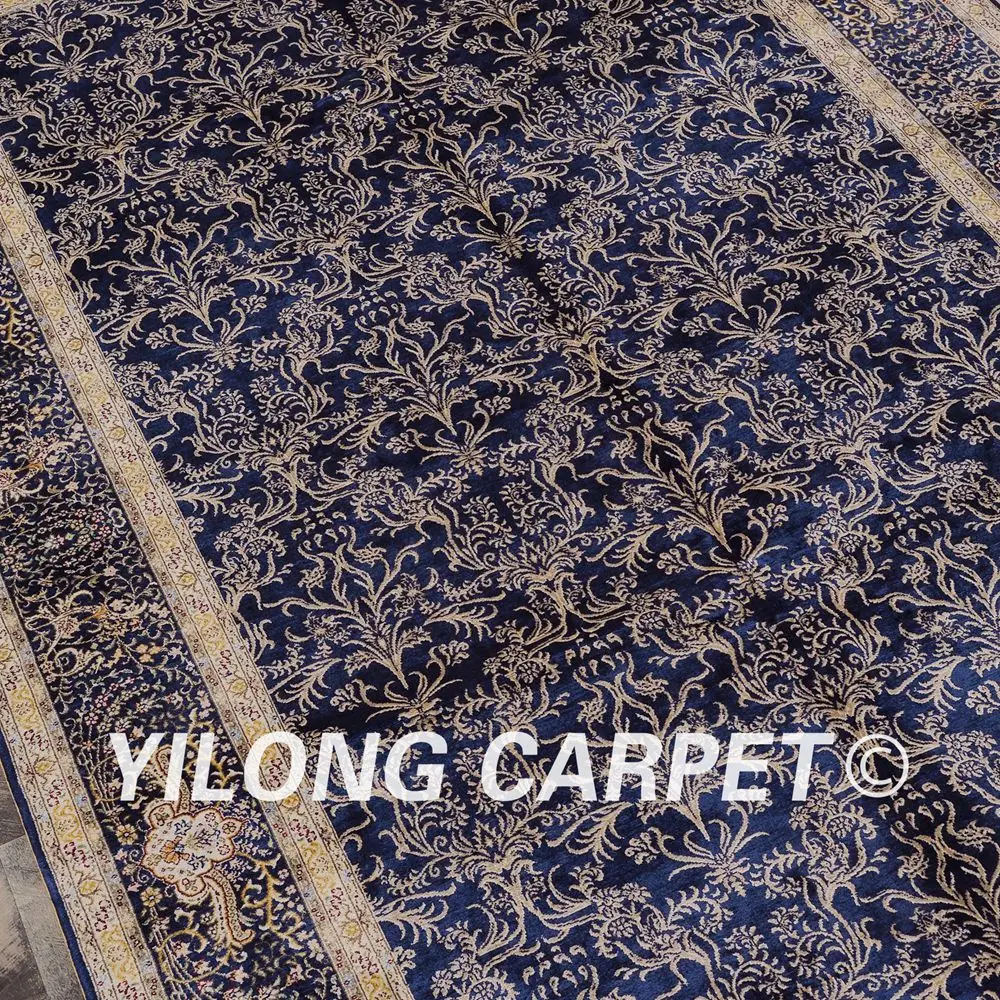 Yilong 5 'x 8' шелк на шелке восточные местности синие шелковые Коврики ручной