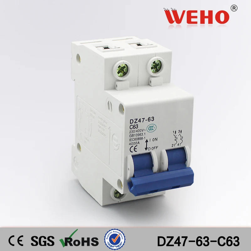 DZ47 63 C63 63a 2P MCB Ac Лучшая конструкция недорогие типы миниатюрный автоматический