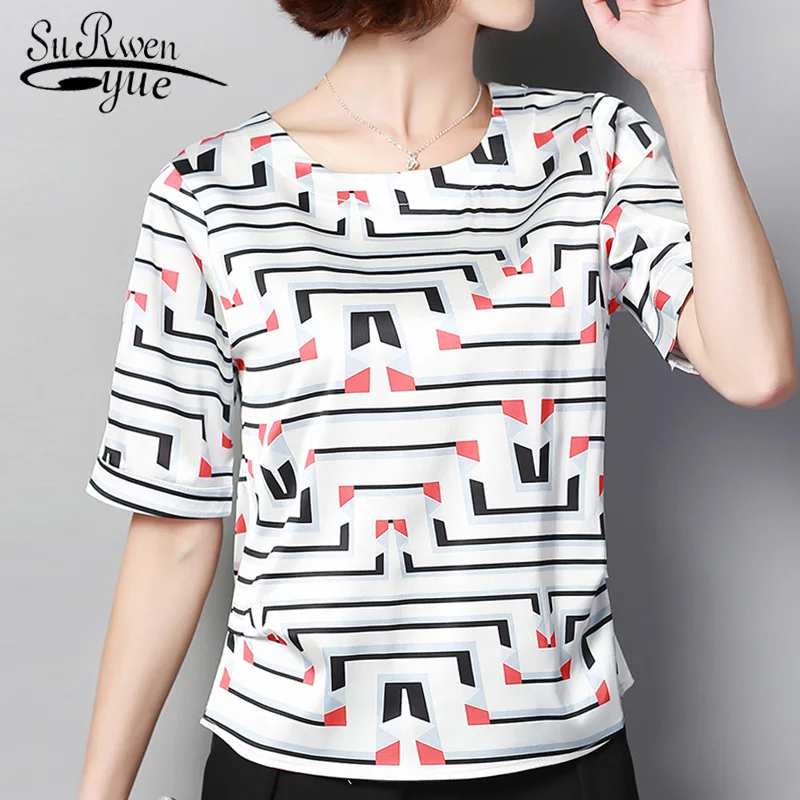 

Women's summer blouses 2021 plus size ladies tops short sleeve plaid chiffon blouse women shirts womens tops and blouses 3960 50