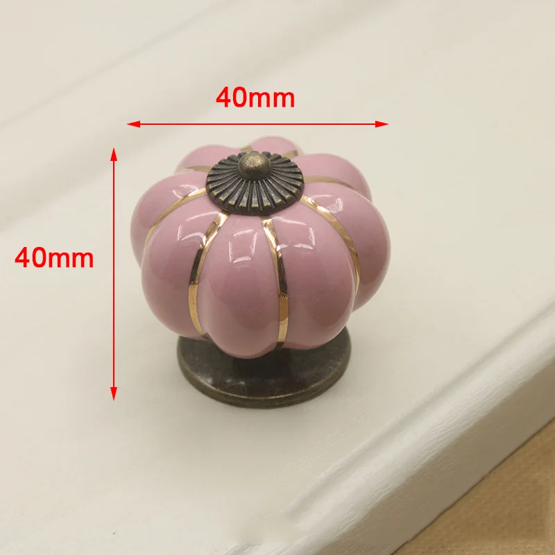 KAK Ceramic Drawer Knobs 40mm Cabinet Pulls Kitchen Handles Cartoon Pumpkin Furniture Handle for Kids Room Furniture Hardware - Цвет: Розовый