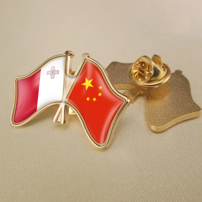 

Malta and China Crossed Double Friendship Flags Lapel Pins Brooch Badges