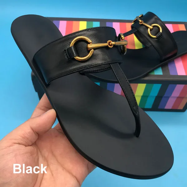 Black Leather Летние женские классические вьетнамки из натуральной кожи с пряжкой; женские пляжные шлепанцы; GG035 - Цвет: Black Leather