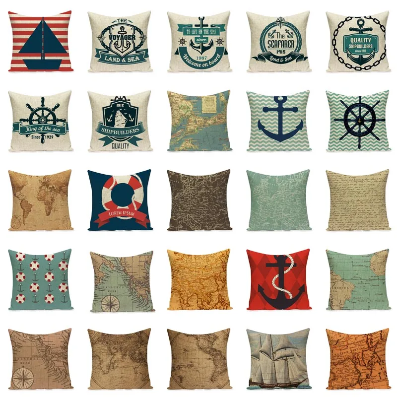 Nautical Series Pillow Cover Decorative Square Cases for Sofa Chair Cushion Accessories Cotton Linen Home Textile | Дом и сад