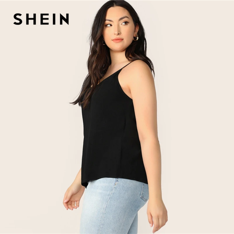 SHEIN Размер Плюс Однотонная Майка С V-Образной Спинкой Плюс Размер Топ Женские Повседневные Основные Летние Топы