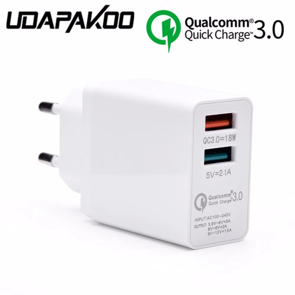 ЕС Quick Charge QC 3.0 2.0 18 Вт 2 USB порта fast Зарядное устройство адаптер + 1 м кабеля micro usb для