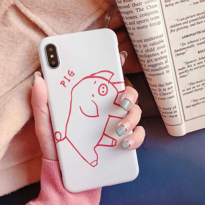 JIBAN Cute line pig Cartoon Phone Case for iphone XS MAX X XR 6 6s 6plus 7 7plus 8 8plus Capa Soft IMD Back Cover |