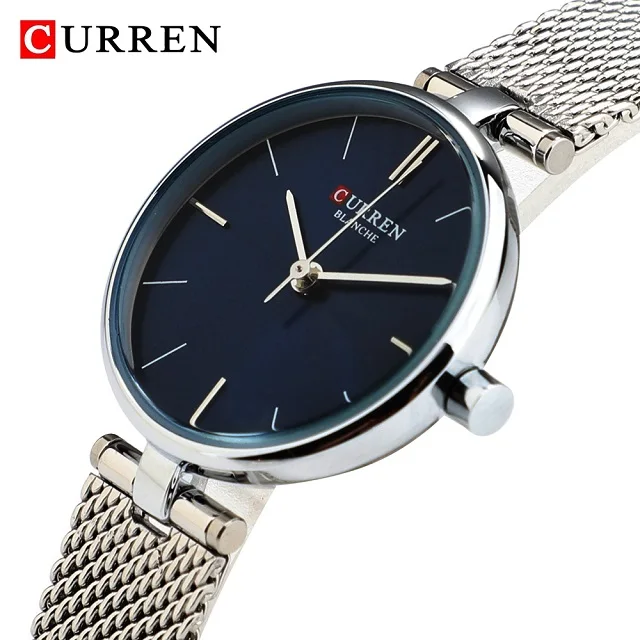 Silver Blue Роскошные Брендовые Часы CURREN, женские модные кварцевые часы, женские сетчатые часы из нержавеющей стали, женские наручные часы, Relogio Feminino - Цвет: Silver Blue