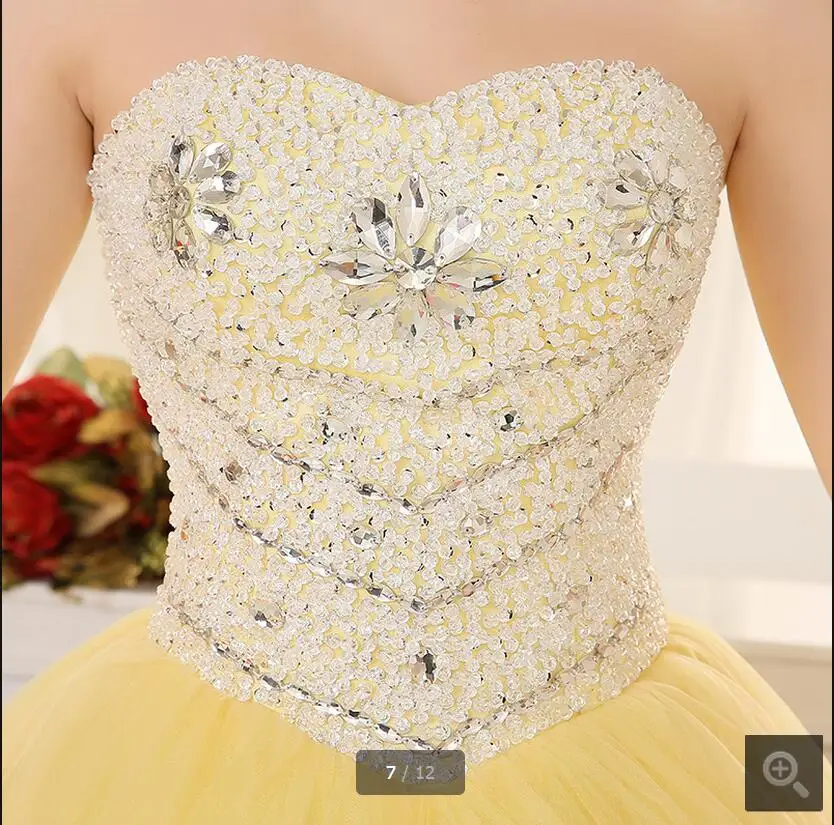 Последний стиль бальное платье Желтый сильно кристаллы сверкающие выпускного