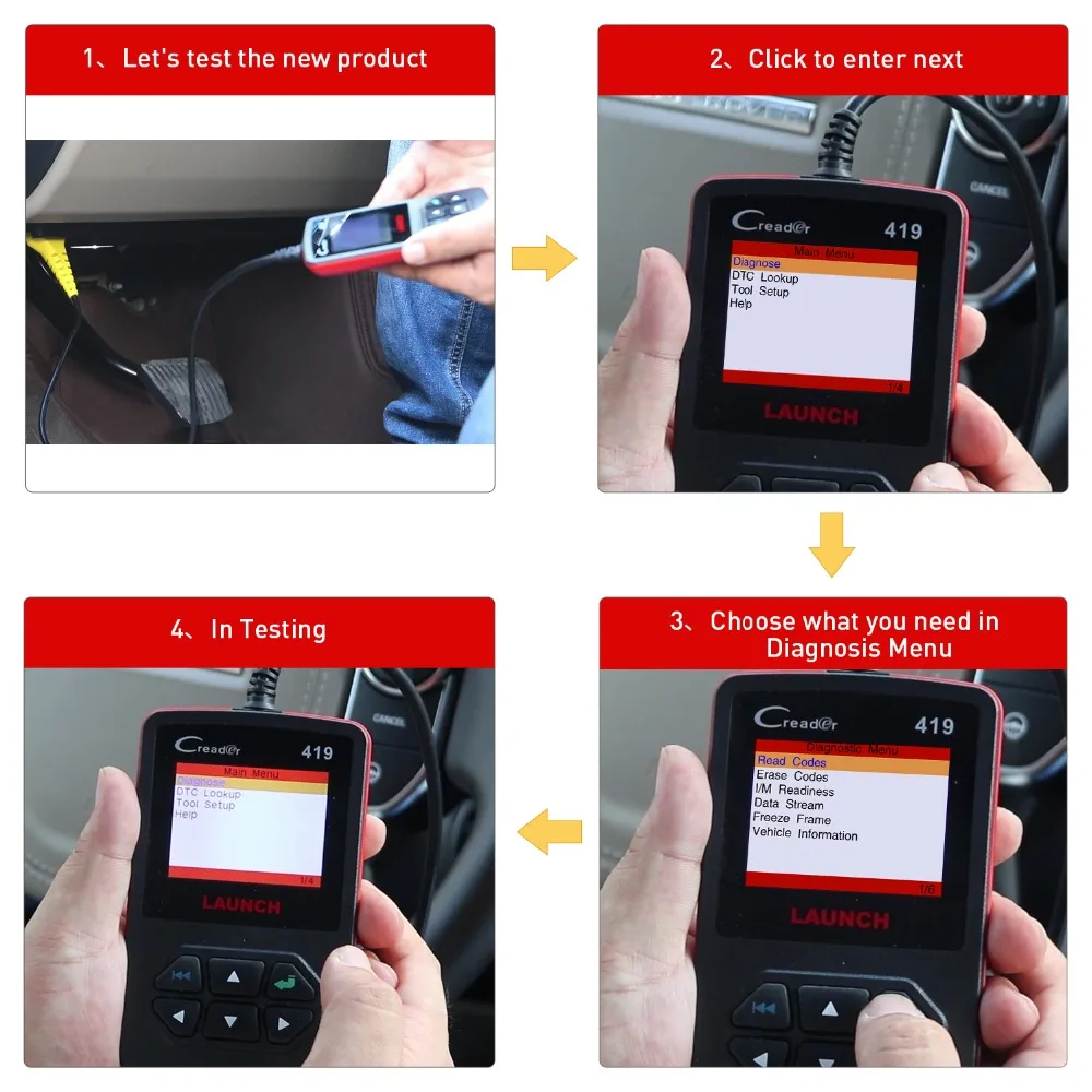 Запуск Creader 419 OBD2 EOBD код читателя сканирования OBDII OBD 2 CR419 Creade 4001 автомобиля