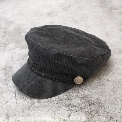 Серый Весенняя женская Вельветовая Кепка Newsboy, британский стиль, Модный молодежный изогнутый берет, универсальная черная восьмиугольная шляпа художника HC17 - Цвет: Серый