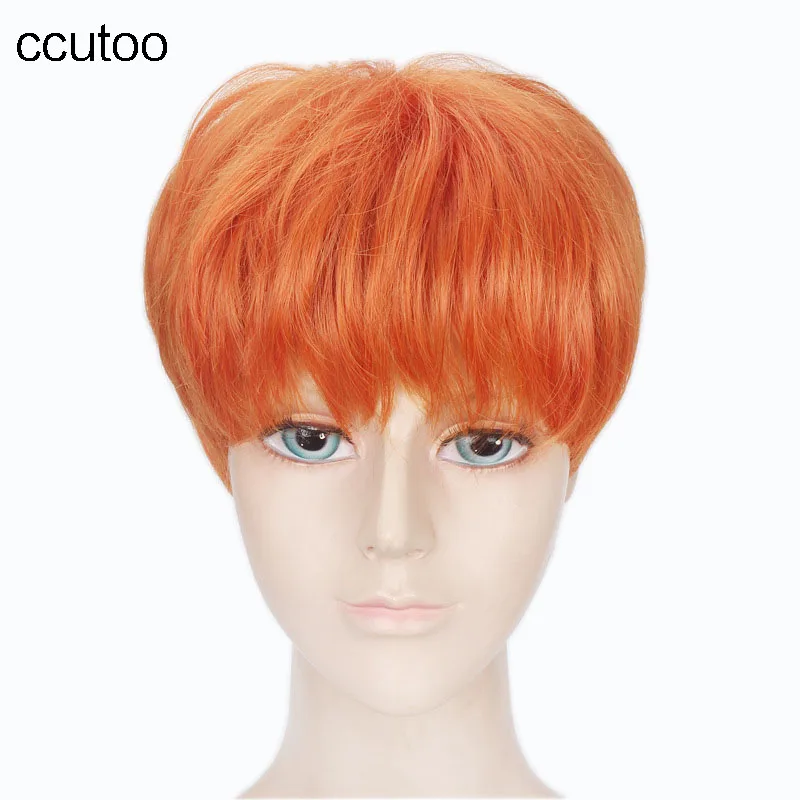 Ccutoo 1" оранжевые/черные/Серебристые белые короткие прямые синтетические эластичные полностью кружевные парики, костюм для косплея Peluca вечерние парики - Цвет: Оранжевый