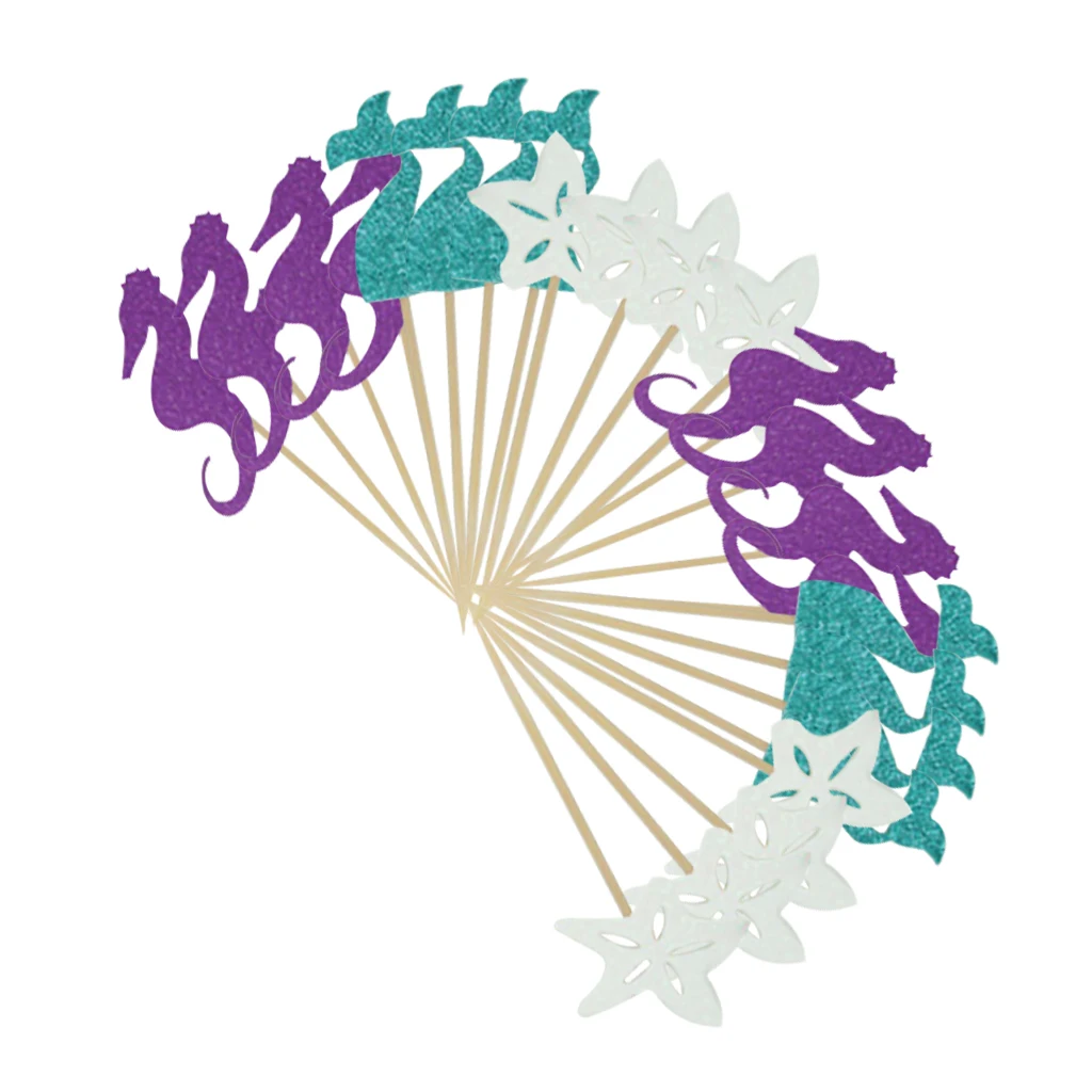 24 шт. украшение для торта с изображением русалки морской звезды на день рождения