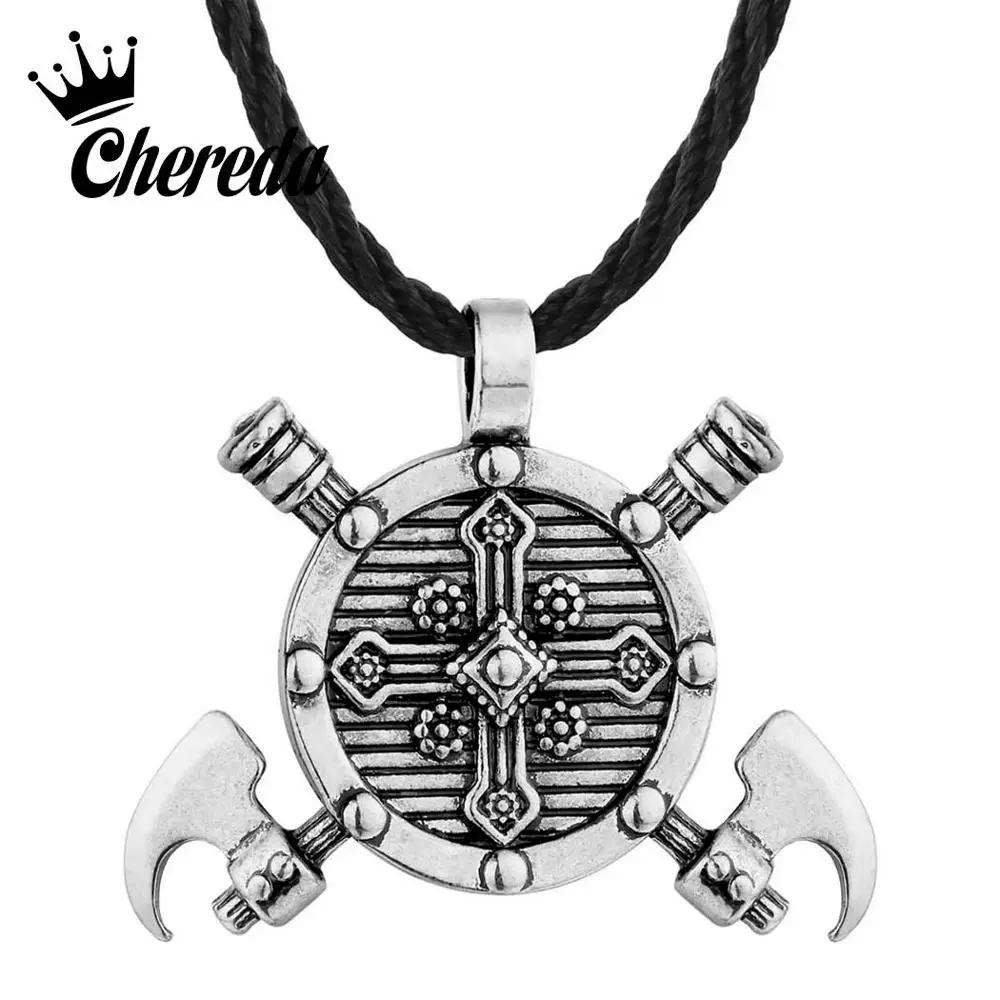 Chereda Axes Shield Viking Cross гладиаторы средневековые ожерелья для мужчин Панк Оловянный