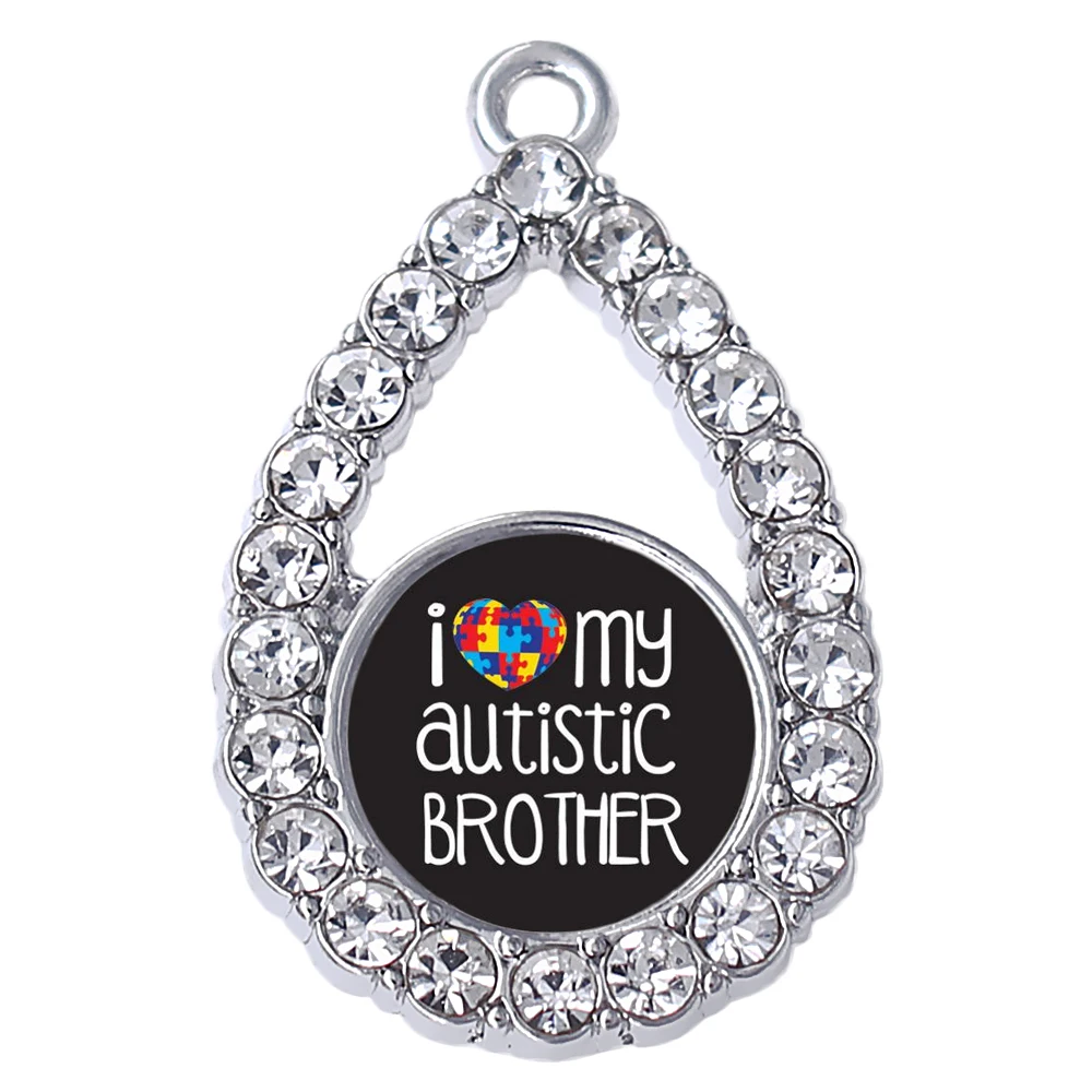 Популярные украшения для ухода за аутизмом кулон I love my autistic brother бирки с Стразы
