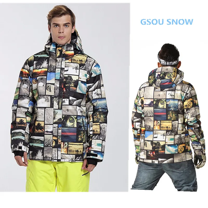 

Gsousnow 10K high quality ski jacket men's windproof warm thickening Colorful plaid ski suit male Super warm ski suits