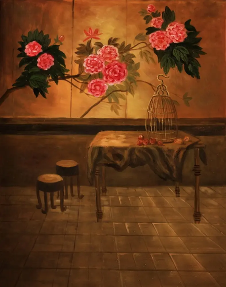 

Chinese Traditional Table Room Flowers Painting Wall Photography Backdrops Photo Props Studio Background 5x7ft