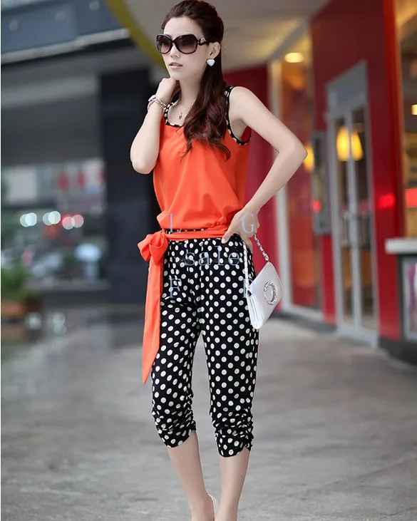 New Fashion Women Dot Pant Capri 3/4 Sleeveless Loose Jumpsuit Romper |