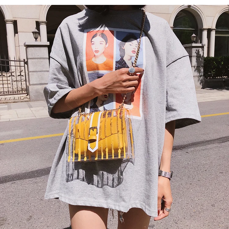 Прозрачная женская сумка новая сумка качественная ПВХ Прозрачная женская сумка в полоску Милая Желейная сумка на цепочке сумка через плечо