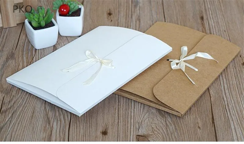 30pcs/lot Large Kraft Photo Envelope Packaging Case White Paper Gift Envelope For Silk Scarf with Ribbon Postcard Envelope Box
