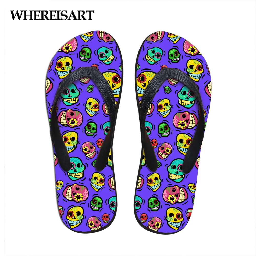 WHEREISART/модные дизайнерские женские домашние тапочки с милым черепом летние