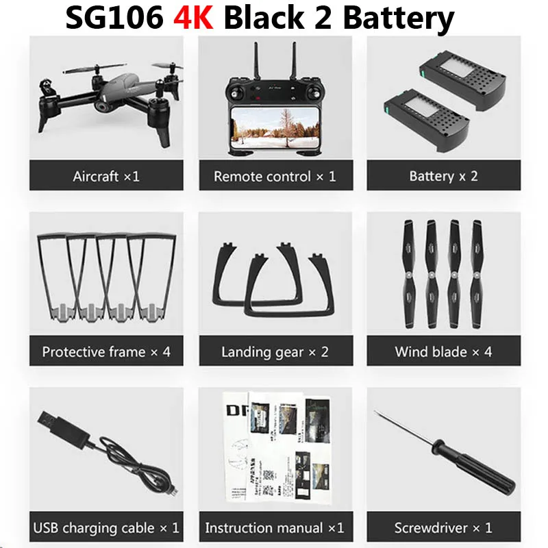 SG106 WiFi FPV RC Дрон с двойной камерой 720P 1080P 4K антенна видео широкоугольный оптический поток RC Квадрокоптер вертолет детская игрушка E58 - Цвет: SG106 4K Black 2B