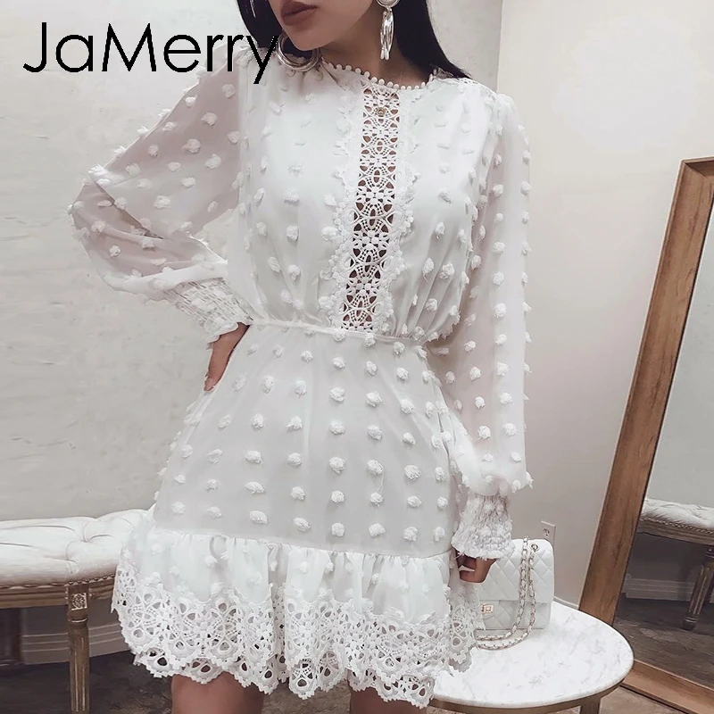 Винтажное Сексуальное Белое Кружевное короткое платье JaMerry женское длинное