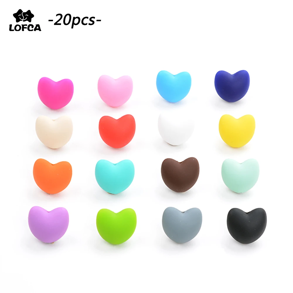 Cuentas de silicona en forma de coraz&oacute;n para dentici&oacute;n de beb&eacute;, abalorios de silicona de grado alimenticio para collares, mordedores, juguetes de lactancia, venta al por mayor, 20 unids/lote-0
