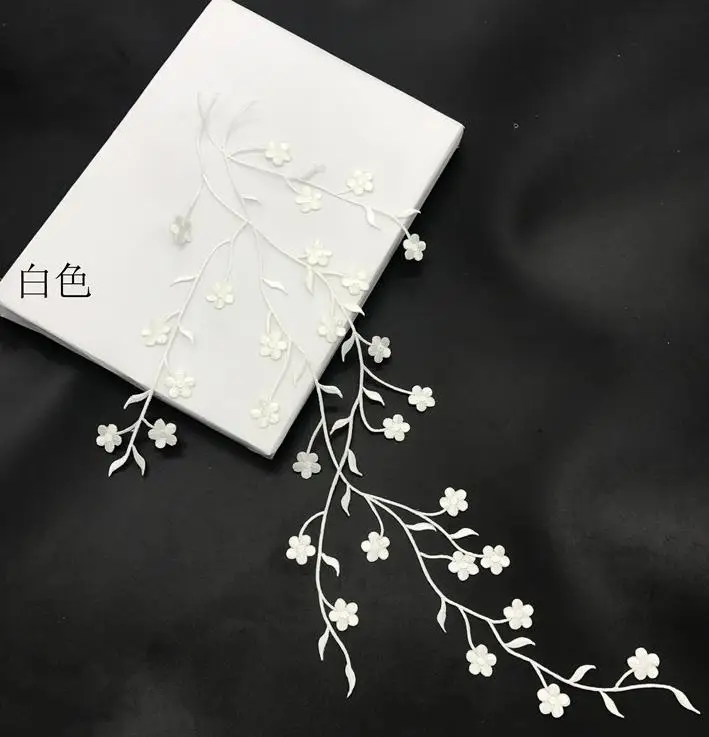 1 шт./лот, кружевная нашивка, сделай сам, золото, серебро, цветок, вышивка, аппликация, кружевная ткань, наклейки, одежда, свадебное украшение, клей - Цвет: 17 White 47cm