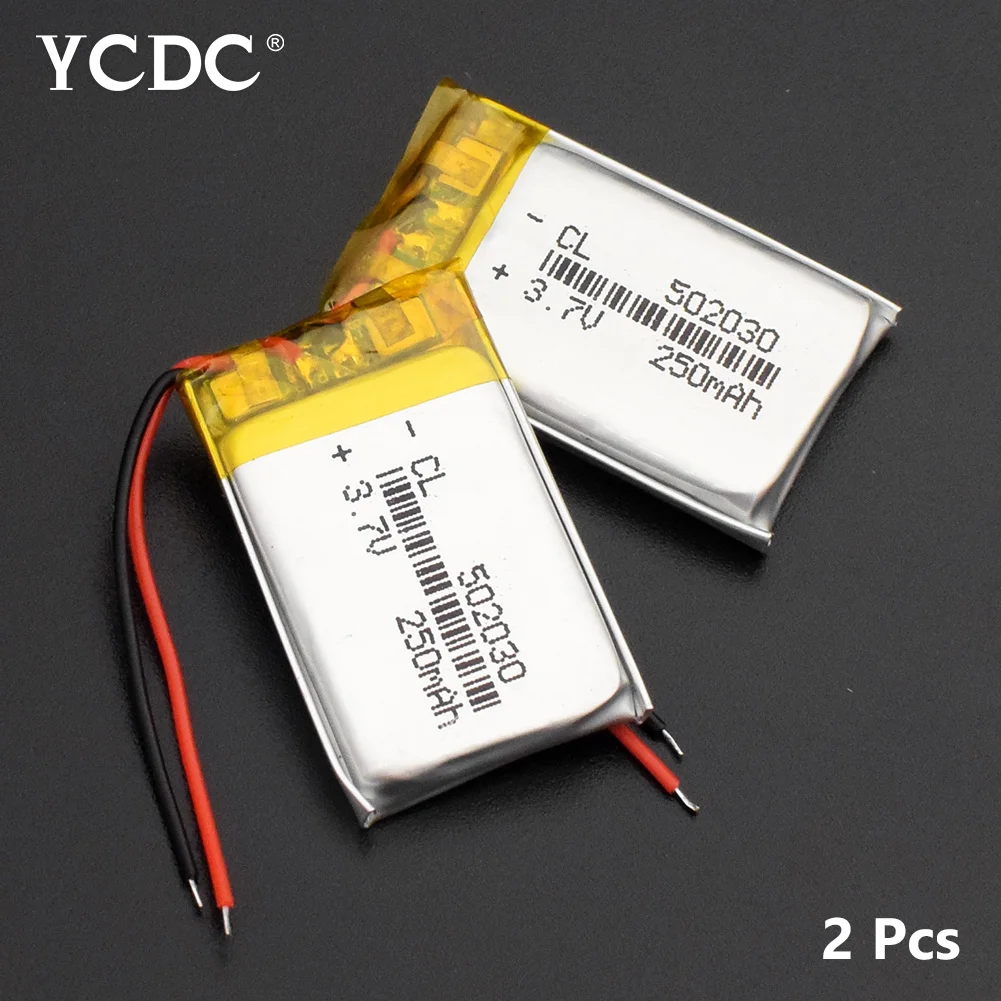 502030 250mAh 2pcs Li-Po литий-полимерные сменные батареи 3,7 V 250mAh Lipo аккумулятор 502030 для MP3 Bluetooth гарнитуры gps - Цвет: 502030 250mAh 2pcs