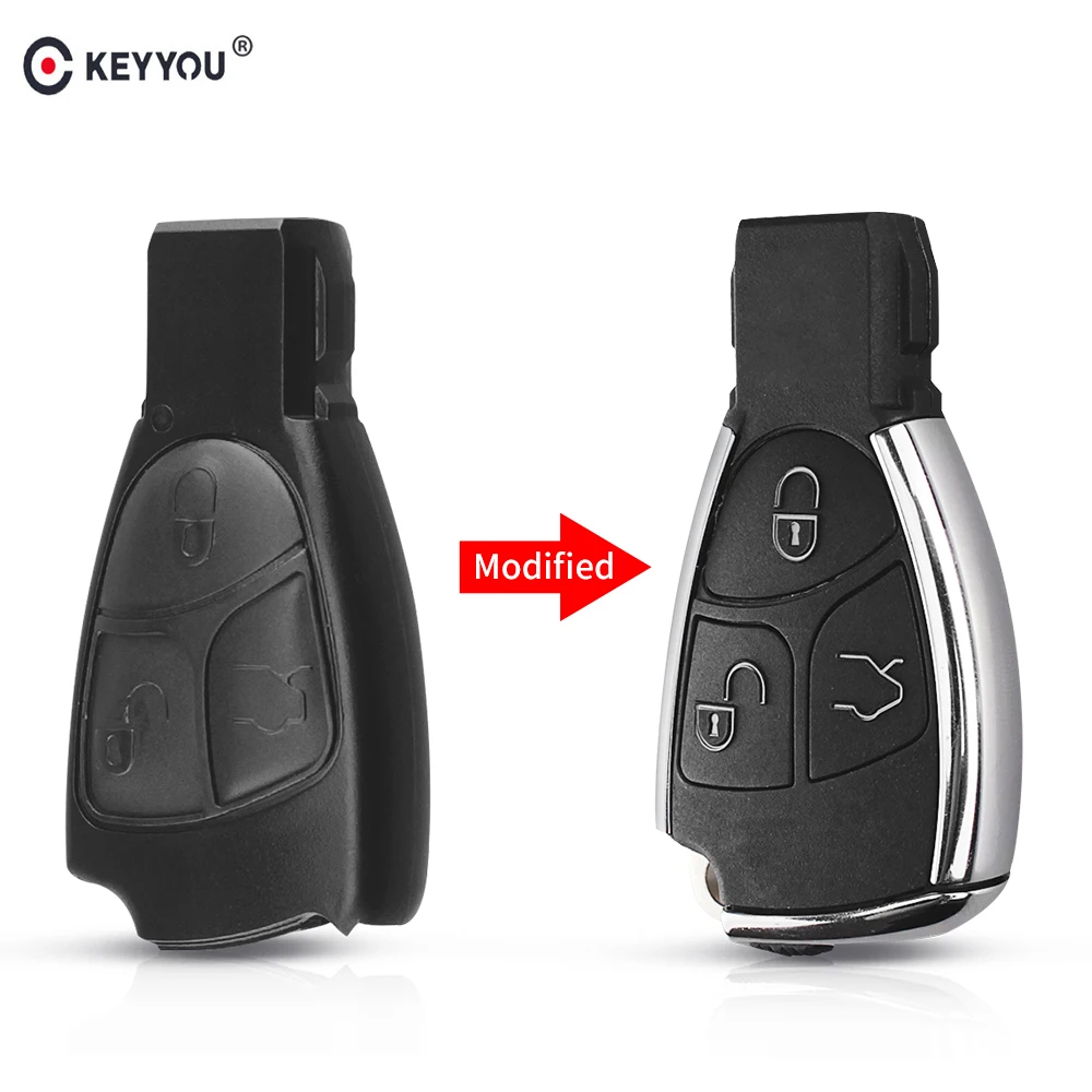 KEYYOU 3 кнопки дистанционного Авто смарт ключ чехол для Mercedes Benz B C E ML S CLK CL GL W211 хромированный стиль с держателем батареи