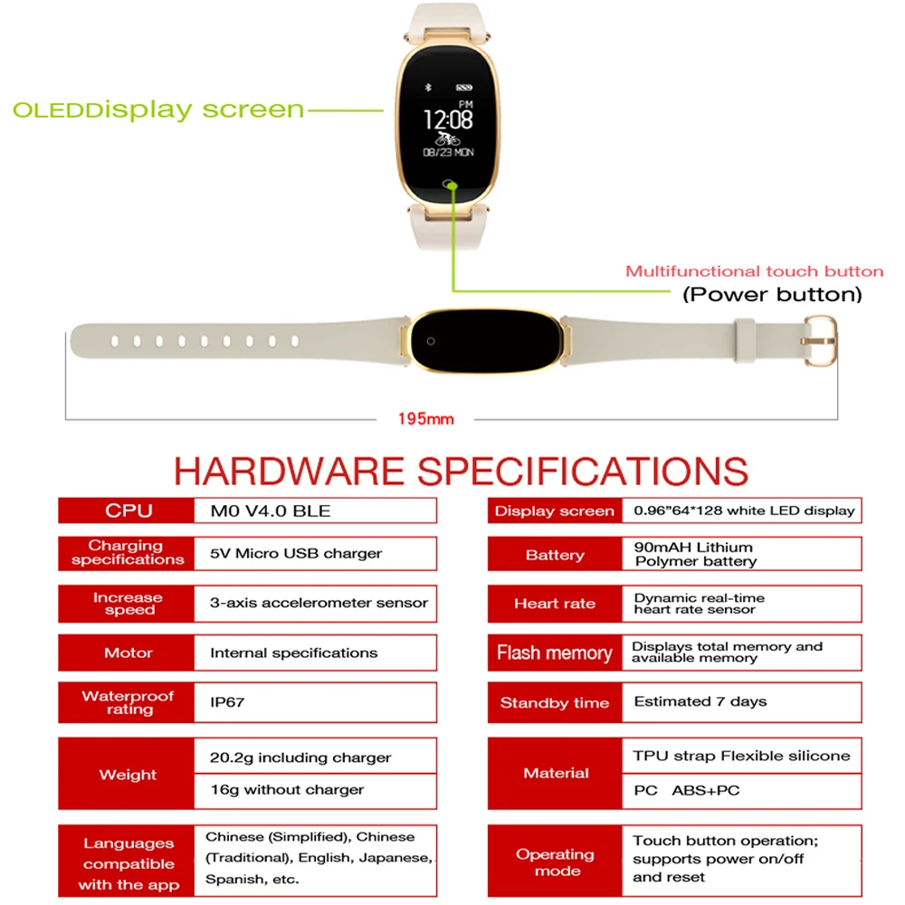 Оригинальные Модные S3 смарт браслет Для женщин монитор сердечного ритма