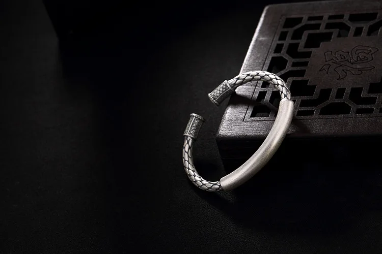Uglyless Настоящее серебро 990 браслеты крутые нейтральные рыбные весы браслет с гравировкой Женские винтажные толстые переплетенные ювелирные изделия этнические твист Bijoux