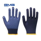 12 пар, профессиональные рабочие перчатки GMG, темно-синие, из полихлопка, синие, ПВХ, в горошек, защитные рабочие перчатки, хлопковые перчатки