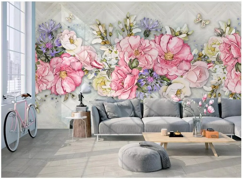 3d обои на заказ европейские Простые свежие ручная роспись пион цветок акварель