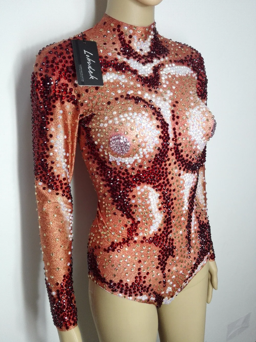 Боди со стразами красное блестящее с высокой вилкой|sexy full bodysuit|full bodysuitfull female bodysuit