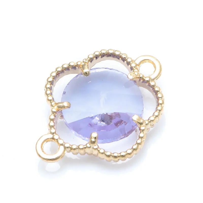 LightPurple 15*12 мм 26 цветов Цветочные соединители DIY серьги браслет ювелирных изделий Изготовление латунный кубический цирконий амулеты аксессуары - Цвет: LightPurple