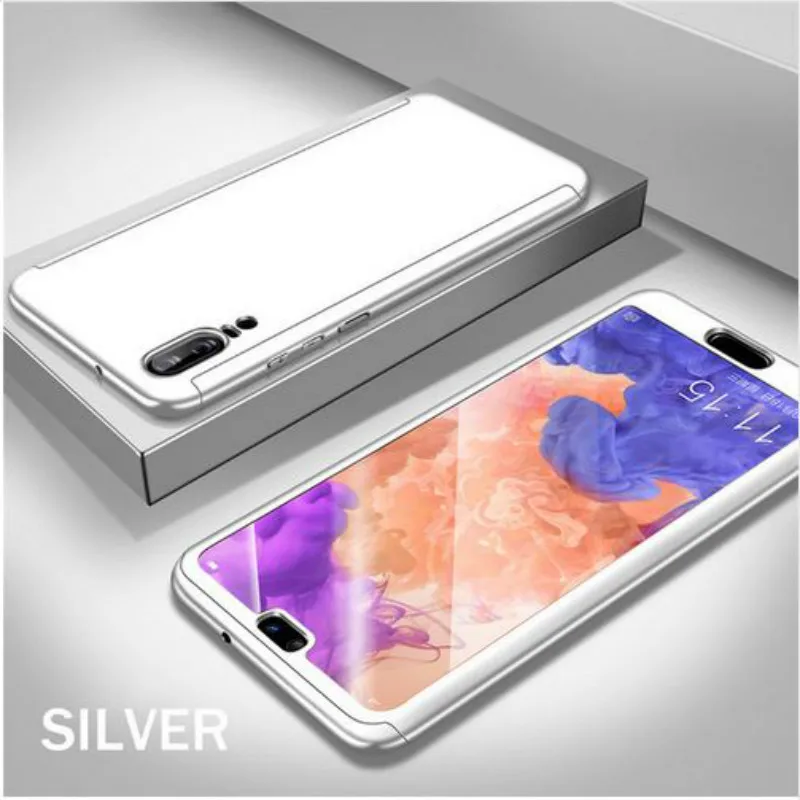 Серебристый 360 градусов полный защитный чехол для huawei Y7 Y6 Pro PSmart Mate20 P20 P30 Lite Pro Honor 8A 8C 7A 7C чехол для телефона со стеклом - Цвет: Серебристый