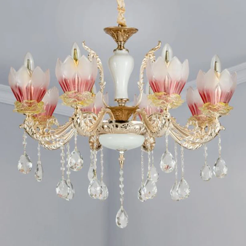 

French style LED crystal Chandelier lights luxury pink drop lights creative zinc alloy living room bedroom LED Chandelier lamps