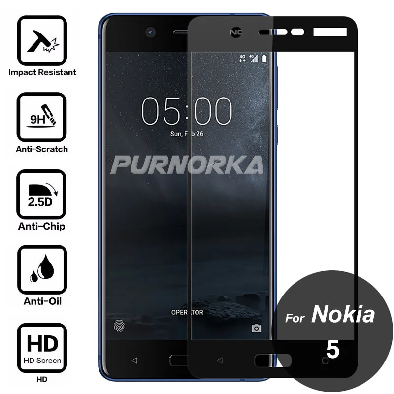 Для Nokia 5 закаленное стекло 9 H Полное покрытие экрана защитное защитная пленка на