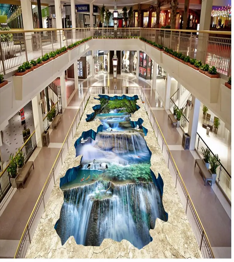 PVC waterproof floor Waterfall woods Home Decoration 3D stereoscopic wallpaper | Обустройство дома
