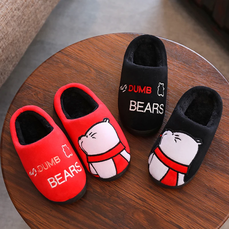 Детские плюшевые тапочки с мультяшным мехом Детская хлопковая теплая Домашняя