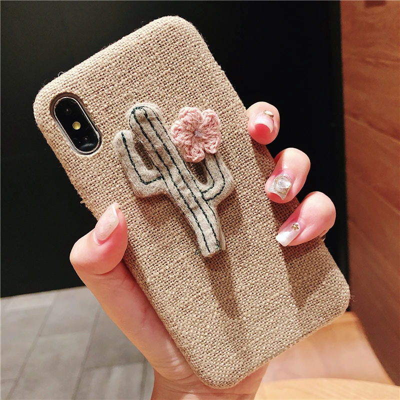 Soft Case For Iphone X Xs XR Max Anti-slip Cute Cactus fabric Canvas Plush Cover 6 6S 7 8 Plus Shell |