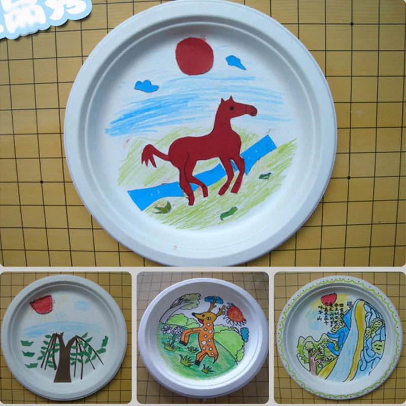 Hot Soild White Colors Disposable Paper Plates and Cups for Birthday DIY Painting Christmas Halloween | Дом и сад