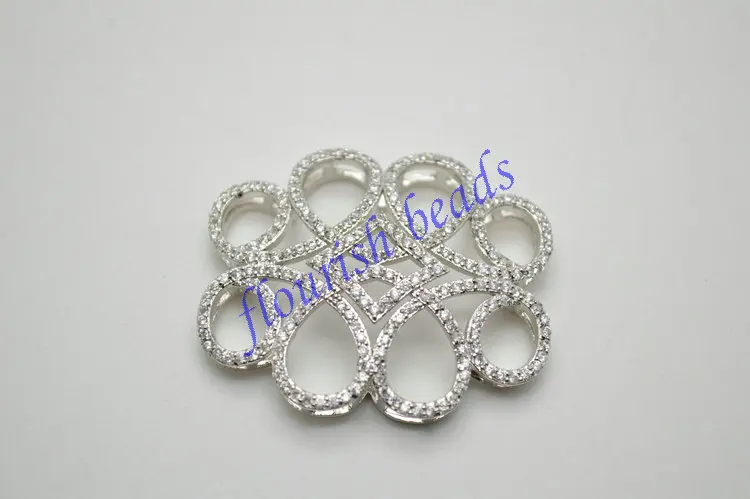 

30x37mm Paved Real CZ Beads Multi Holes Flower Shape Necklace Connector Pendant Jewelry Findings