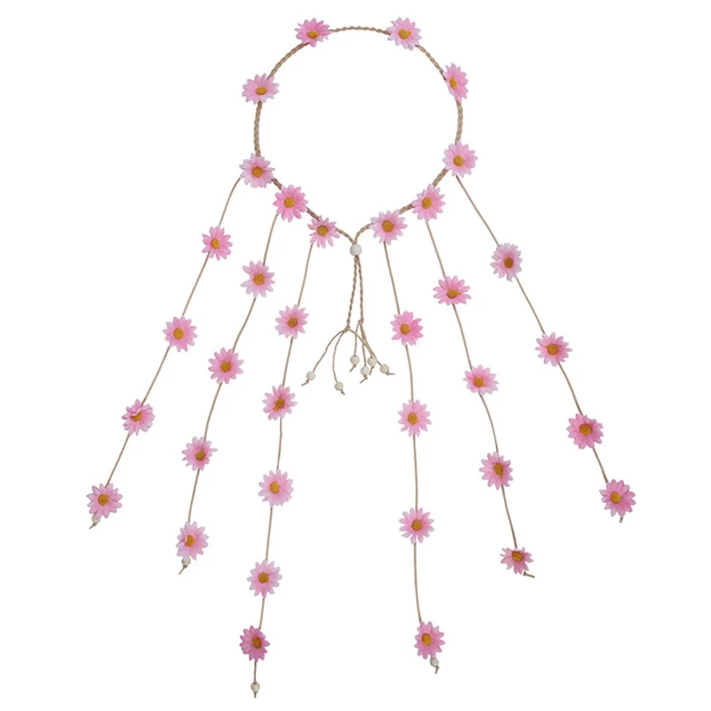 Pink Праздничные повязки на голову, Подсолнух, корона, повязка на голову, бохо, регулируемая повязка с цветком, гирлянда для невесты, свадебные пляжные аксессуары DA043 - Цвет: Pink